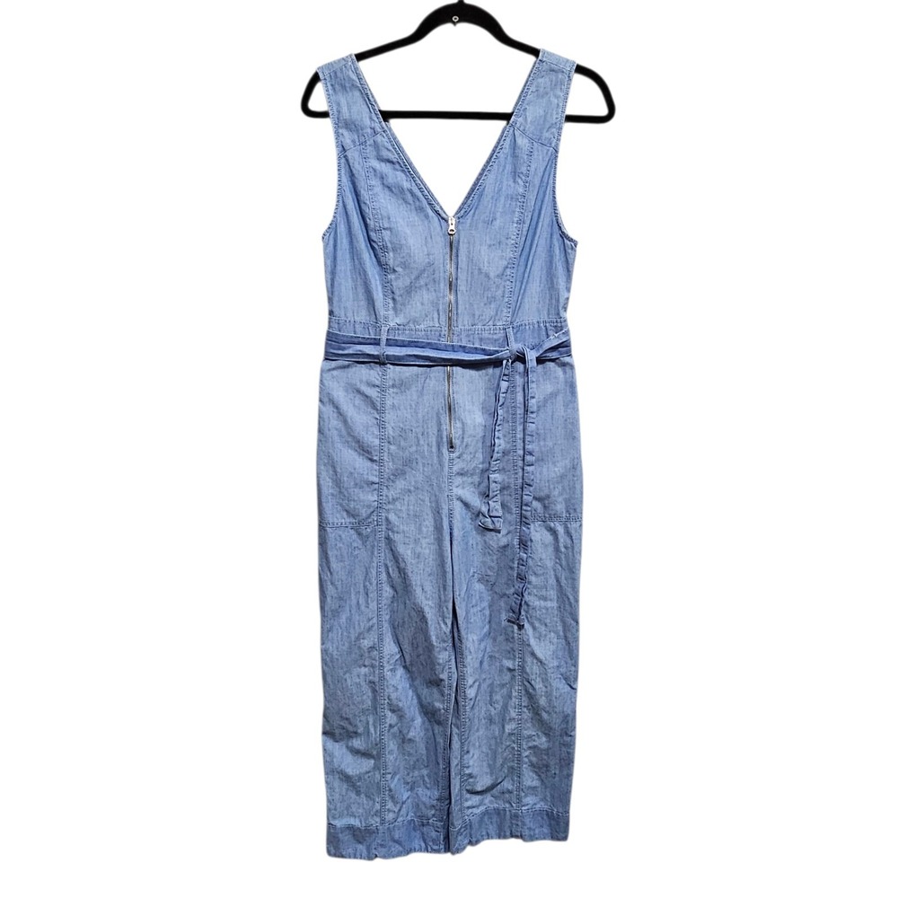Zara Jumpsuit Light Blue Zip Front Size Medium 100% Cotton